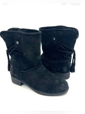 ABEO Blaine Black Suede Boot Shearling Tassel Size 8